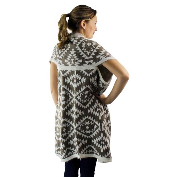 Knit Aztec Print Kimono Vest Cardigan - Picture 3 of 8
